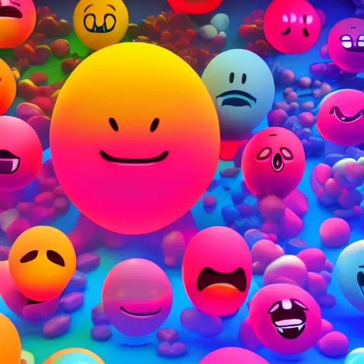 Image similar to mind blown emoji, 3 d render, 4 k, glossy sphere, psychodelic colors, black background