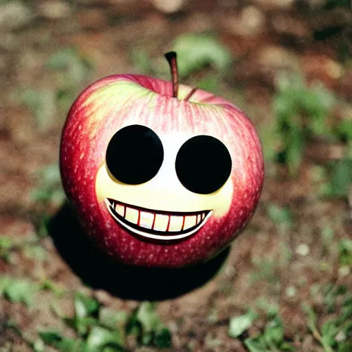 Image similar to happiest apple in the world, wide grin, photograph