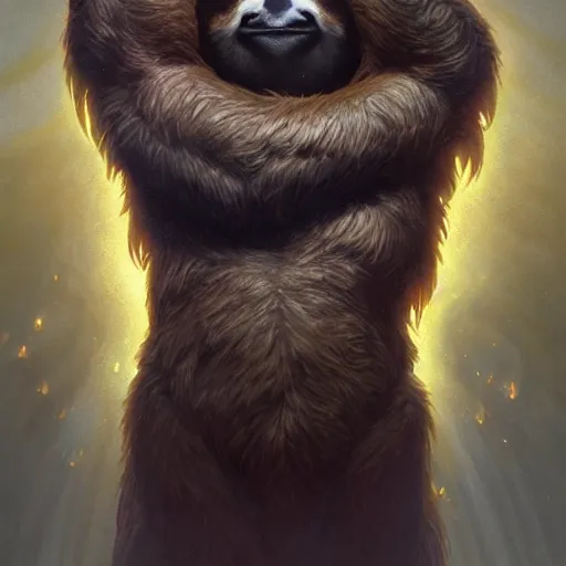 Image similar to godlike sloth, animal sloth, anthropomorphic sloth, deity, holy robes, holy light aura, ultra details, art by artgerm, dwayne barlowe, trending on artstation and greg rutkowski and alphonse mucha, 8 k