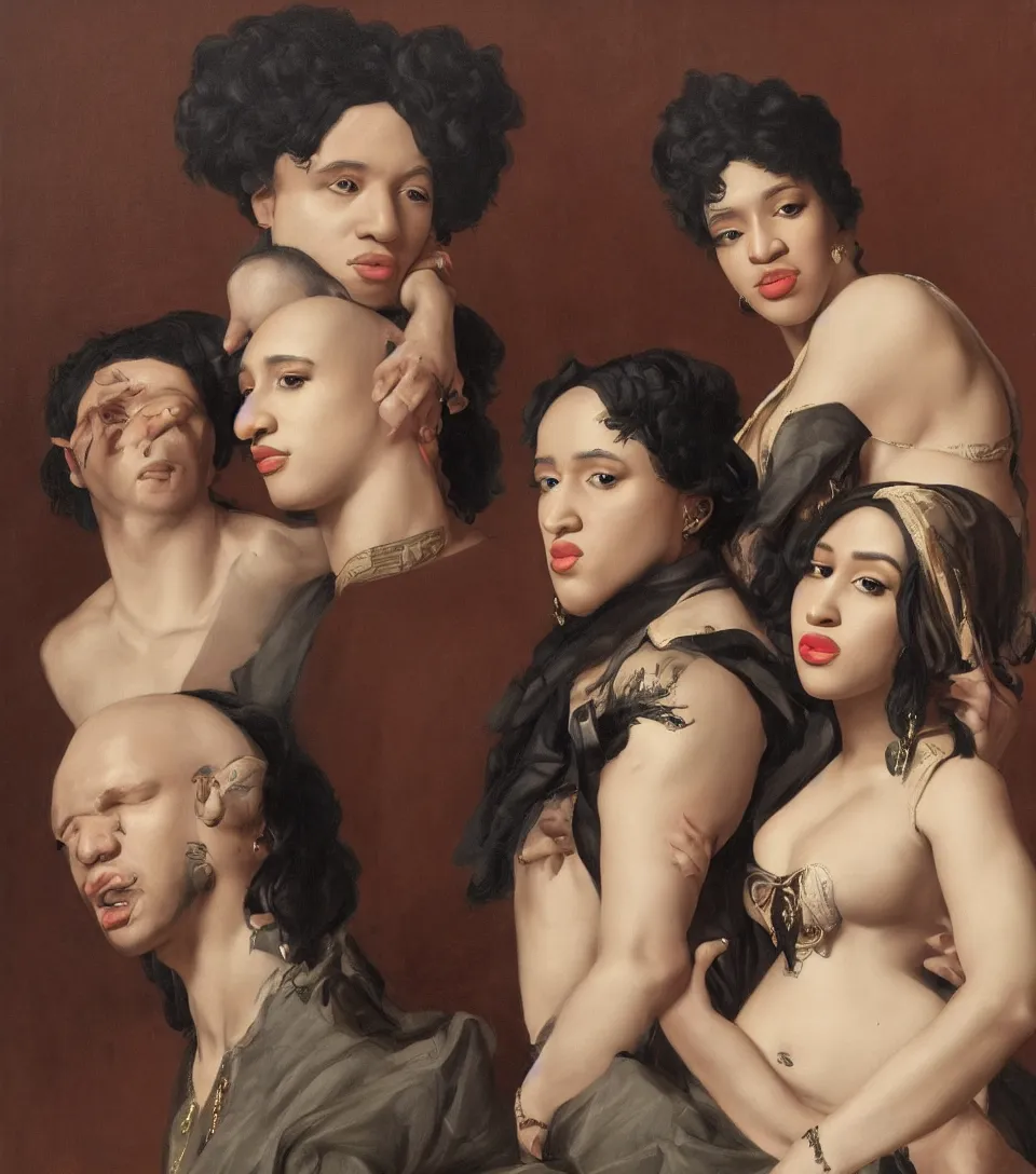 Prompt: portrait offset and cardi b in the style of roberto ferri