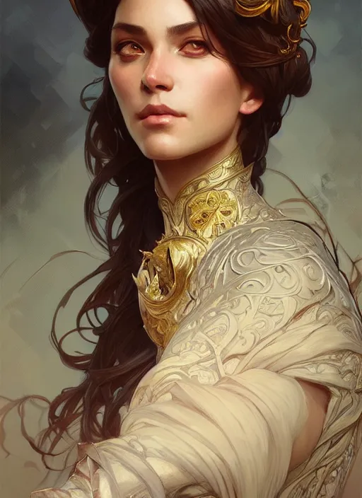 Image similar to portrait of castillo nazareno, fantasy, intricate, elegant, highly detailed, digital painting, artstation, concept art, smooth, sharp focus, illustration, art by artgerm and greg rutkowski and alphonse mucha