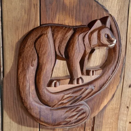 Image similar to wooden carving of a cougar, product picture, ebay listing thumbnail