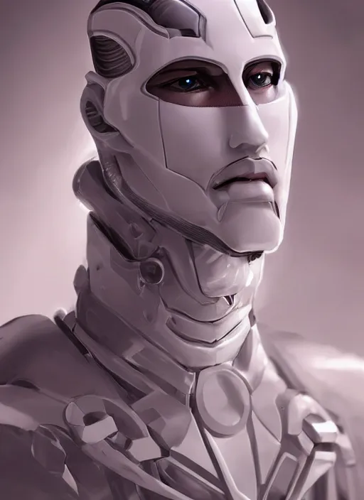 Image similar to portrait of a futuristic blanco ceramic Spanish prince humanoid robot macho guapo with a handsome face and muscular body, trending on cgsociety