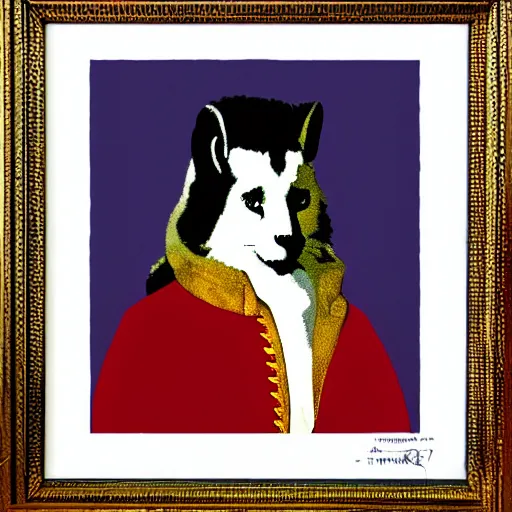 Prompt: individual furry king george iii silk screen portrait banksy style