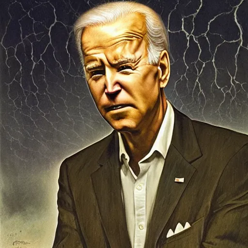 Prompt: terrifying, surreal portrait of joe biden standing up to his shoulders in turbulent, shadowy water by j. c. leyendecker, bosch, william blake, stephen gammell, jon mcnaughton, and beksinski