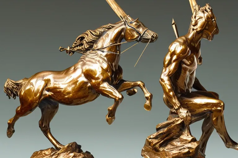 Image similar to sagittarius astrological sign sculpture in bronze by stanisław szukalsk, detailed, 3 d, 8 k