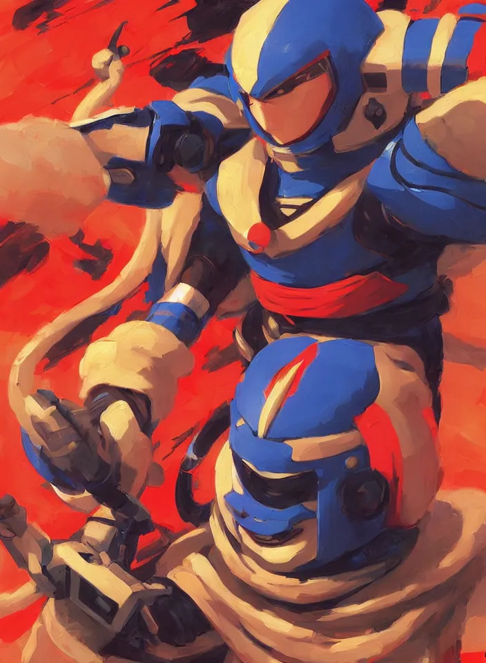 Image similar to orientalist painting of a ninja megaman x zero, in the style of syd mead, jeremy cowart, by greg rutkowski, by greg tocchini, by james gilleard, by joe fenton