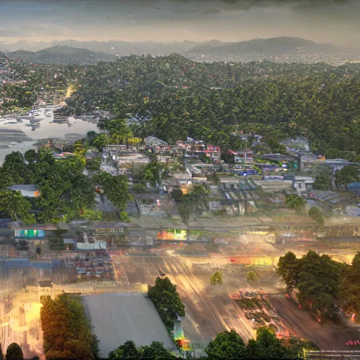 Image similar to beautiful guwahati city heavenly and peaceful landscape wide angle view, beautiful lighting, digital art , highly detailed , high contrast, beautiful lighting, award winning , trending on art station, 8k, photorealistic, unreal engine 5