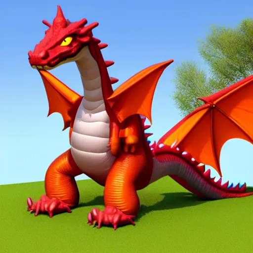 Image similar to an inflatable dragon is standing in the air, a character portrait by toyen, polycount, plasticien, rendered in maya, daz 3 d, 3 d