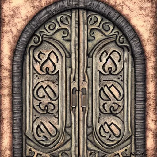 Prompt: iron arc gate door texture, cartoon art style, oil painting, 2 d texture