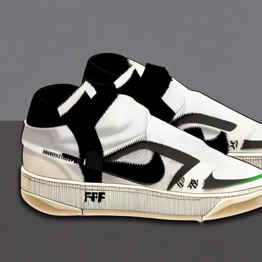 Prompt: retro futuristic Nike Off-White sneakers by syd mead