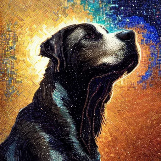 Image similar to mosaic portrait of a beautiful young dog falling into the stars by greg rutkowski, 4k, intricate details