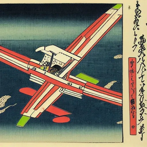 Prompt: an airplane, ukiyo-e by Utagawa Kuniyoshi