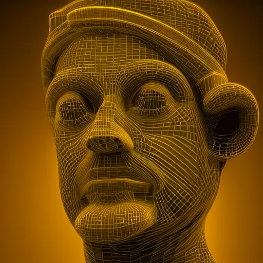 Image similar to a 3 d neon ring on the head of a renaissance statue, 3 d render