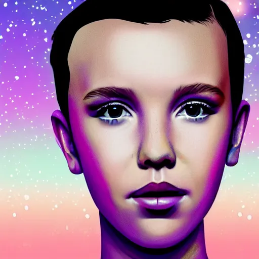 Prompt: Digital Art of Millie Bobby Brown made of galaxies