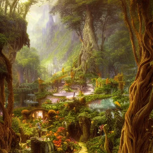Prompt: a beautiful and highly detailed matte painting of a magical garden of delights in a mystical forest in a dream like valley deep in the misty mountains of avalon, intricate details, epic scale, insanely complex, 8 k, sharp focus, hyperrealism, very realistic, by caspar friedrich, albert bierstadt, james gurney, brian froud,