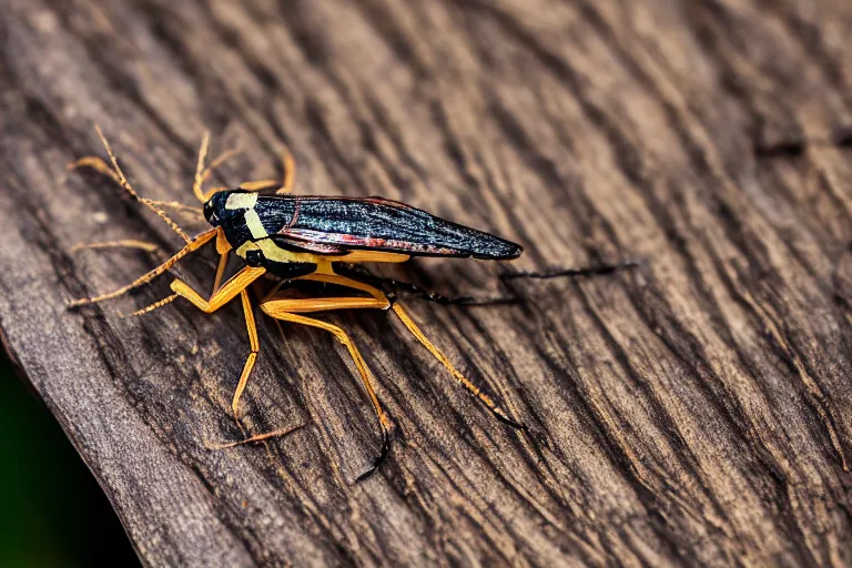 Prompt: macro photo insect сerambycidae on a cut of sandalwood, shot on Leica SL2