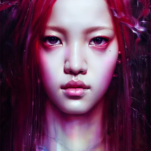 Image similar to blackpink, hyperrealistic portrait, by karol bak and agnes cecile, fantasy art, photo realistic, dynamic lighting, artstation, poster, volumetric lighting, very detailed face, intricate complexity, rule of thirds, 8 k, award winning