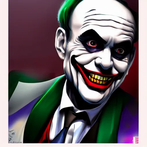 Prompt: Ben Bernanke as the Joker, digital art, cgsociety, artstation, trending, 4k