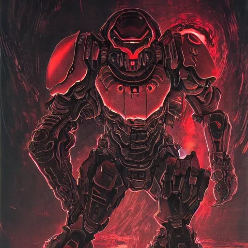 Image similar to doom slayer, pre renaissance art, tsutomu nihei art,