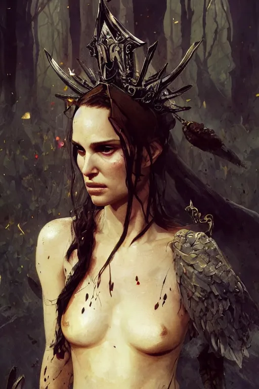 Image similar to natalie portman, warrior, lord of the rings, tattoos, decorated ornaments, by carl spitzweg, ismail inceoglu, vdragan bibin, hans thoma, greg rutkowski, alexandros pyromallis, perfect face, fine details, realistic shadeing