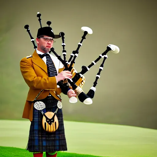 Prompt: realistic hornet playing bagpipes, golf course, realistic, hyper real, detailed,