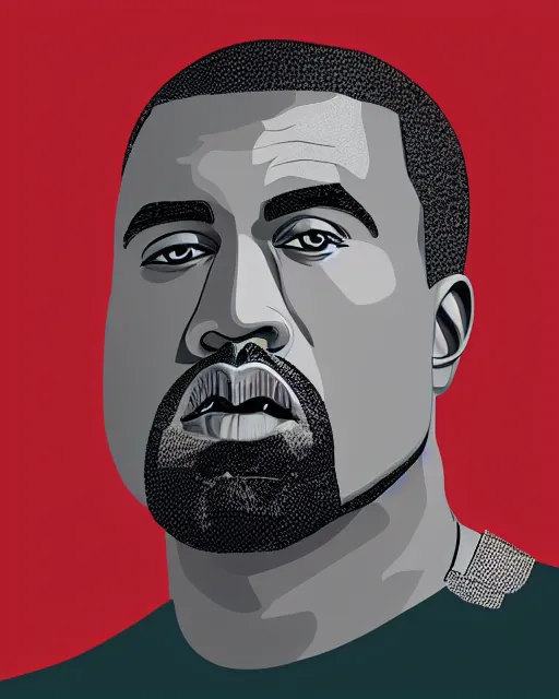 Image similar to Malika Favre minimalist vector digital illustration of Kanye West on red background