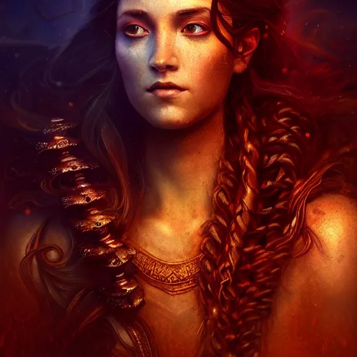 Prompt: majestic gracious regal deity persephone portrait, ancient greece, atmospheric lighting, painted, intricate, volumetric lighting, beautiful, rich deep colours masterpiece, golden hour, sharp focus, ultra detailed, by leesha hannigan, ross tran, thierry doizon, kai carpenter, ignacio fernandez rios