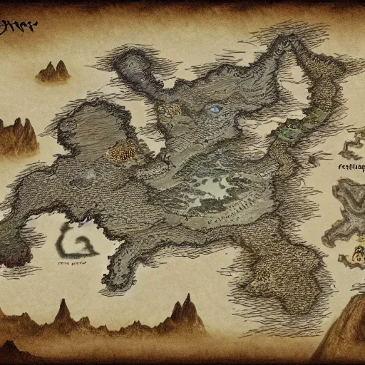 Image similar to map of fantasy world, 8 k quality, tolkien style