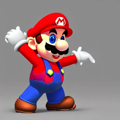 Prompt: 3d render of Mario with no hat wearing a long pink wig