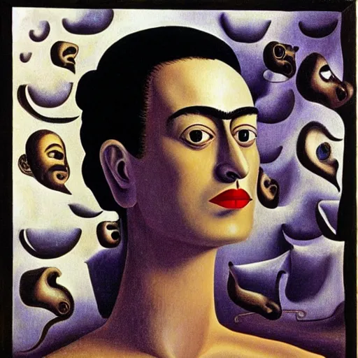 Image similar to a memory machine. salvador dali. frida kahlo. rene magritte.