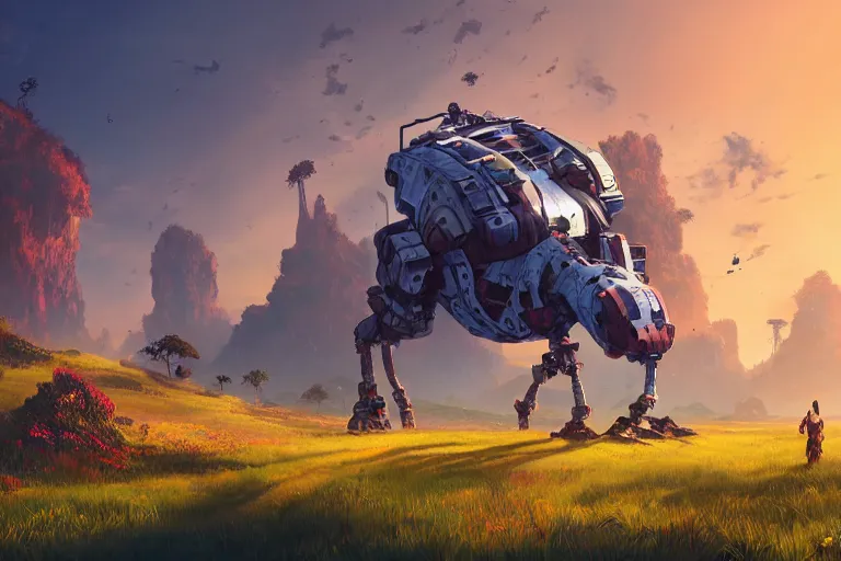 Image similar to gediminas pranckevicius machine mecanical creature robot of horizon forbidden west horizon zero dawn radiating a glowing aura global illumination ray tracing hdr fanart arstation by ian pesty and alena aenami artworks in 4 k