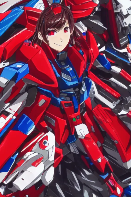 Image similar to Nakamura Aya and her red gundam, hyper detailed anime opening screenshot, 4k