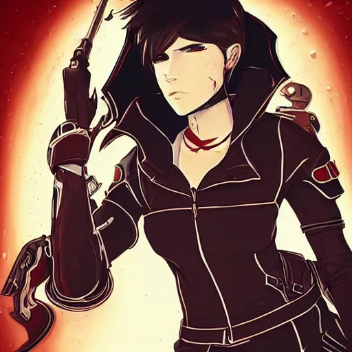 Image similar to Ruby Rose from RWBY, highly detailed, sci-fi, beautiful, anime-styled illustration, sharp focus