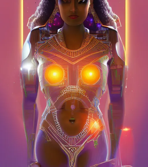 Prompt: symmetry!! egyptian princess of technology, solid cube of light, hard edges, product render retro - futuristic poster scifi, lasers and neon circuits, brown skin woman egyptian princess, intricate, elegant, highly detailed, digital painting, artstation, concept art, smooth, sharp focus, illustration, dreamlike, art by artgerm