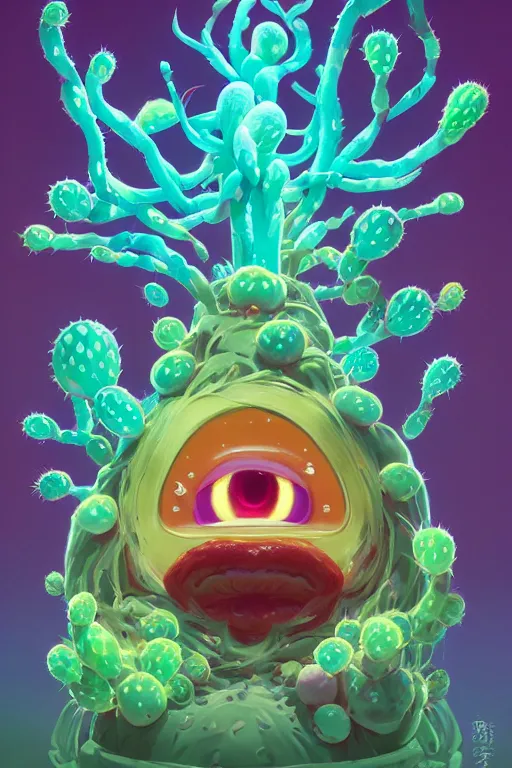 Image similar to roots cactus sushi cristal smurf ghost creature animal sushi cristal very big eye roots cactus elemental flush of force nature micro world fluo fishscale, behance hd by jesper ejsing, by rhads, makoto shinkai and lois van baarle, ilya kuvshinov, rossdraws radiating a glowing aura global illumination ray tracing hdr