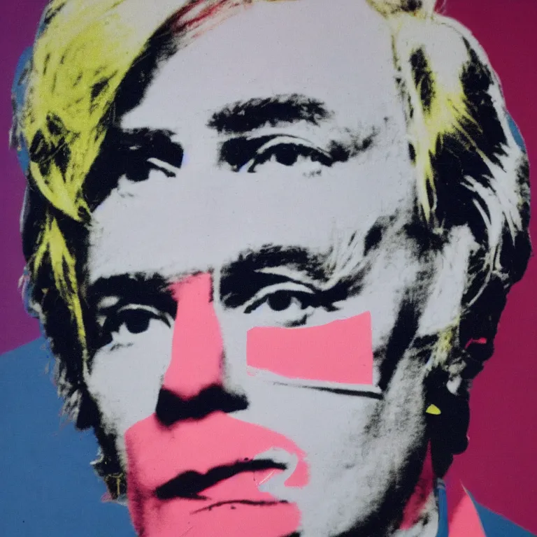 Image similar to Glitch-art portrait of Andy Warhol in style of John Nelson, realistic, 35mm