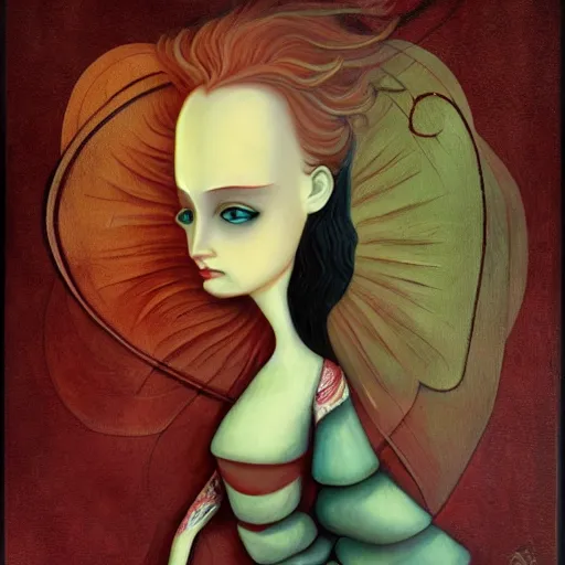 Image similar to Female Painting by Benjamin Lacombe, asymmetrical, Organic Painting, Matte Painting, geometric shapes, hard edges, graffiti, street art, by Benjamin Lacombe