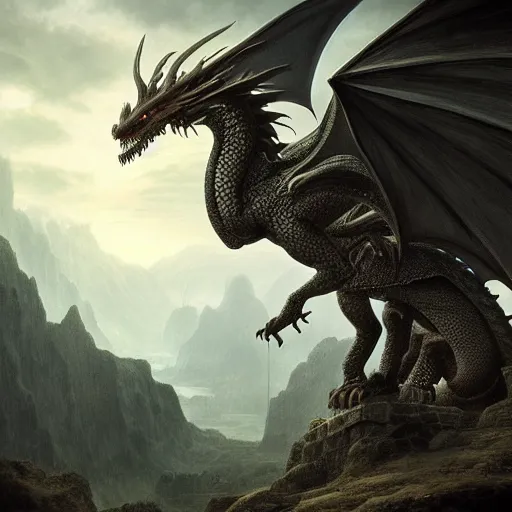 Prompt: epic fantasy dragon, by caspar david friedrich, matte painting trending on artstation hq
