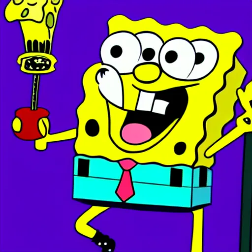 Image similar to spongebob plying games on computer, computer art