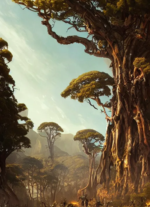 Image similar to hyper realistic robot attacking cape town city beautiful details, gnarly trees, strong composition, poster painted by greg rutkowski, concept art, arcane style, hearthstone wizards of the coast norman rockwell, james gurney and greg rutkowski weta studio, and lucasfilm and best of artstation