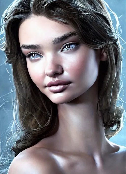 Prompt: a professional painting of a young Miranda Kerr, clothed in military armor, olive skin, long dark hair, beautiful bone structure, symmetrical facial features, intricate, elegant, digital painting, concept art, smooth, sharp focus, illustration, from StarCraft by Ruan Jia and Mandy Jurgens and Artgerm and William-Adolphe Bouguerea