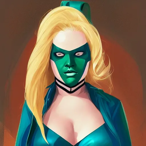 Prompt: beautiful portrait commission of a obese man cosplaying as miss marvel. blonde hair. Green Eyes. character design by charlie bowater, detailed, inked, western comic book art