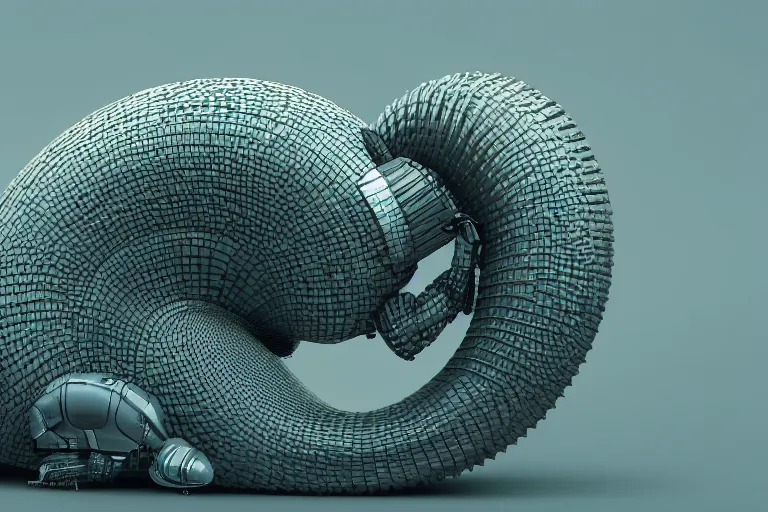 Image similar to an industrial design render of an advanced robotic armadillo curled up behind a bionic snail, industrial, biomimetic, bionic, synthetic aramid fiber, 3D octane render, 8K, artstation