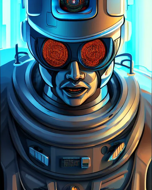 Prompt: crazy robot, character portrait, portrait, close up, concept art, intricate details, highly detailed, sci - fi poster, cyberpunk art, in the style of looney tunes