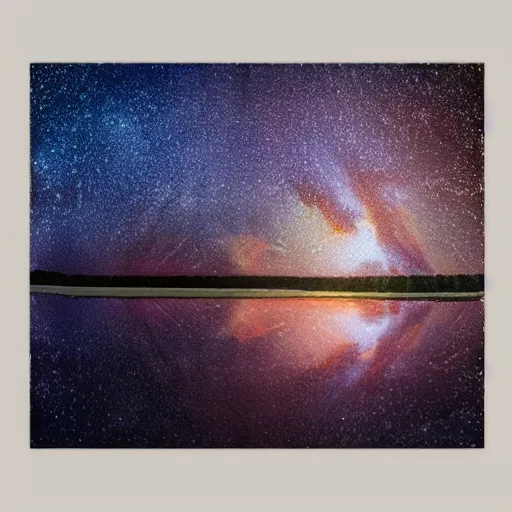 Image similar to lake that is reflecting the cosmos at night with countless stars, superior quality, intricate quality, viscous liquid, surreal, highly detailed, real camera, real photo, award winning quality, 8 k, art by artstation