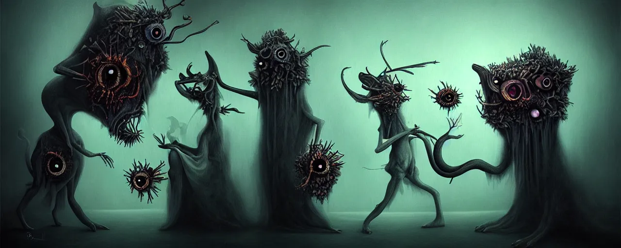 Image similar to whimsical alchemical creatures, surreal dark uncanny painting by ronny khalil