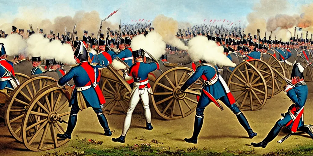 Image similar to first person point of view from the artillery battery during a napoleonic war. highly detailed depicting the artillery