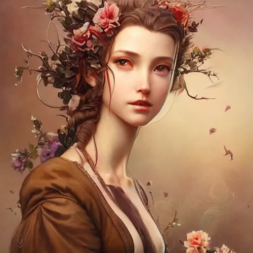 Image similar to aerith gainsborough, intricate, elegant, highly detailed, smooth, sharp focus, award - winning, masterpiece, in the style of tom bagshaw, cedric peyravernay, peter mohrbacher, pinterest