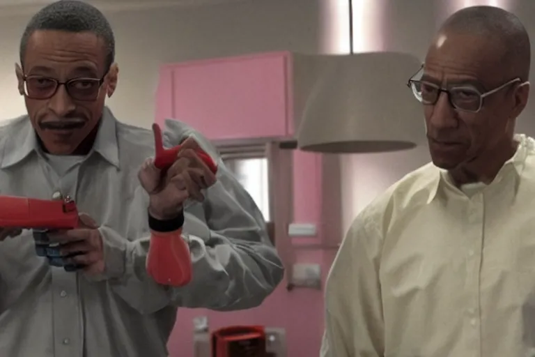 Prompt: gus fring pulling a prank on walter white